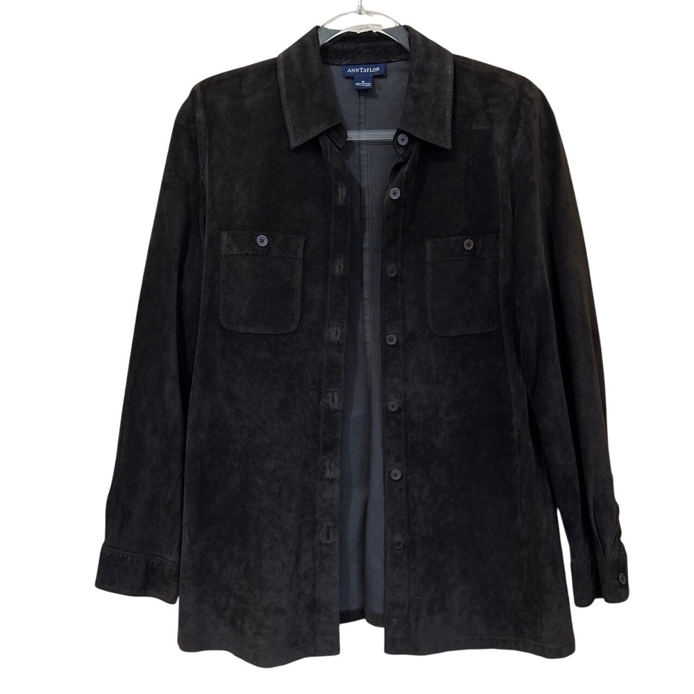 Ann Taylor Medium Brown Suede Leather Shirt Jacket Button Shacket Buttery Soft